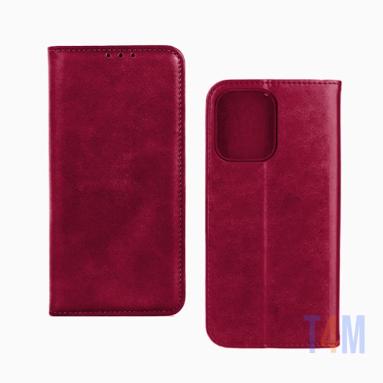 Funda Abatible de Cuero con Bolsillo Interno para Apple iPhone 15 Pro Max Rojo